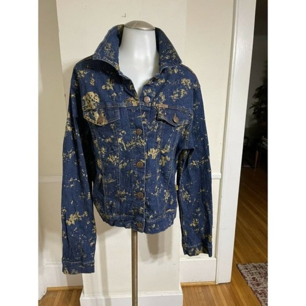 CREST. Women Denin Printing Metalic blue  jacket, S ize‎ L